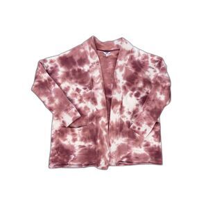 JoyLab Women’s Tie Dye Cardigan Medium Maroon Oversized Cotton Open Front Cozy